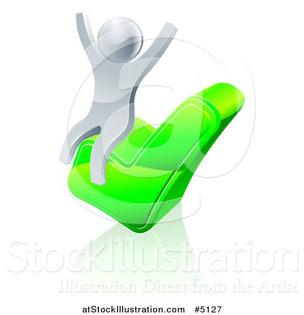 Vector Illustration of a 3d Silver Man Cheering on a Check Mark