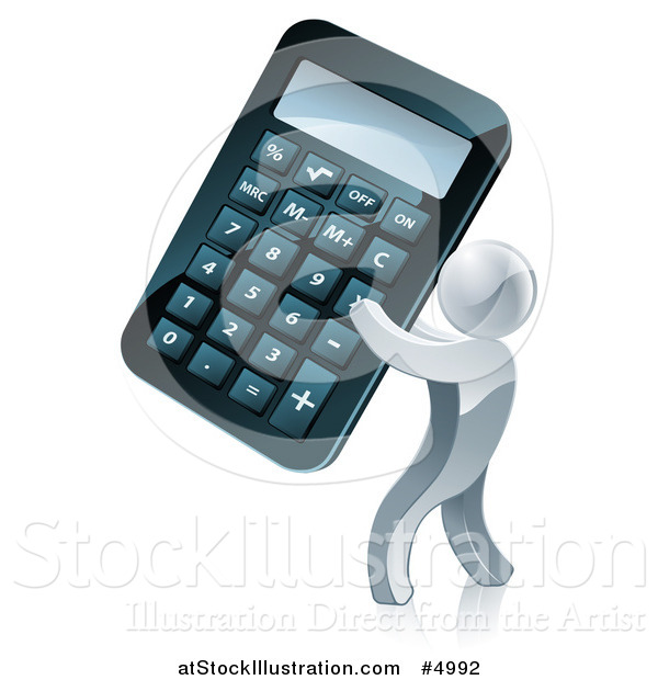 Vector Illustration of a 3d Silver Man Holding a Giant Calculator