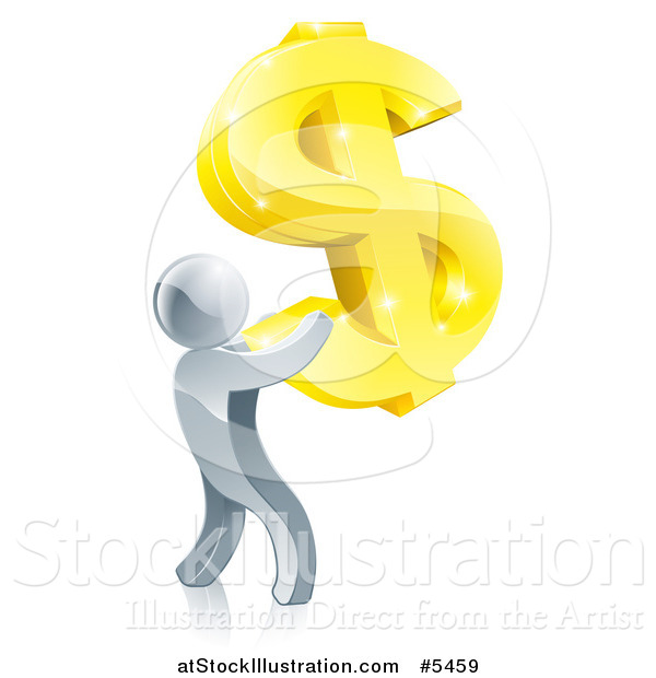 Vector Illustration of a 3d Silver Man Holding up a Giant USD Dollar Symbol