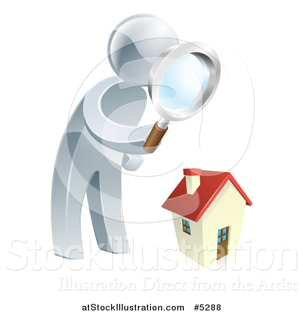 Vector Illustration of a 3d Silver Man House Hunting