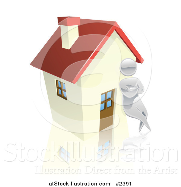 Vector Illustration of a 3d Silver Man Leaning Against a House