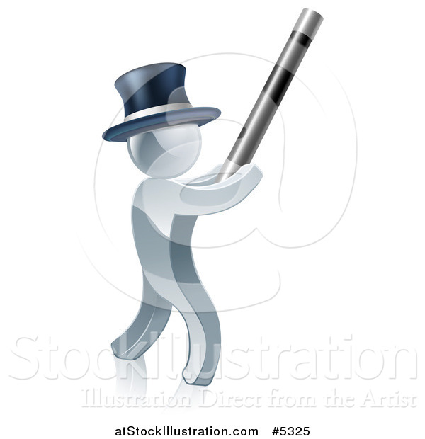 Vector Illustration of a 3d Silver Man Magician Using a Baton
