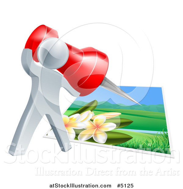 Vector Illustration of a 3d Silver Man Pinning a Photograph