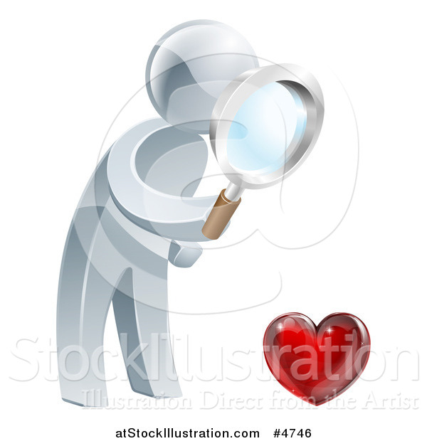 Vector Illustration of a 3d Silver Man Searching for Love