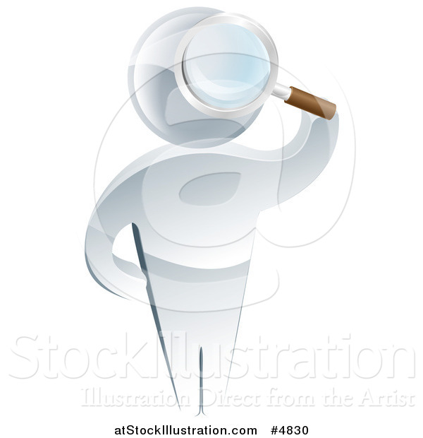 Vector Illustration of a 3d Silver Man Searching Through a Magnifying Glass