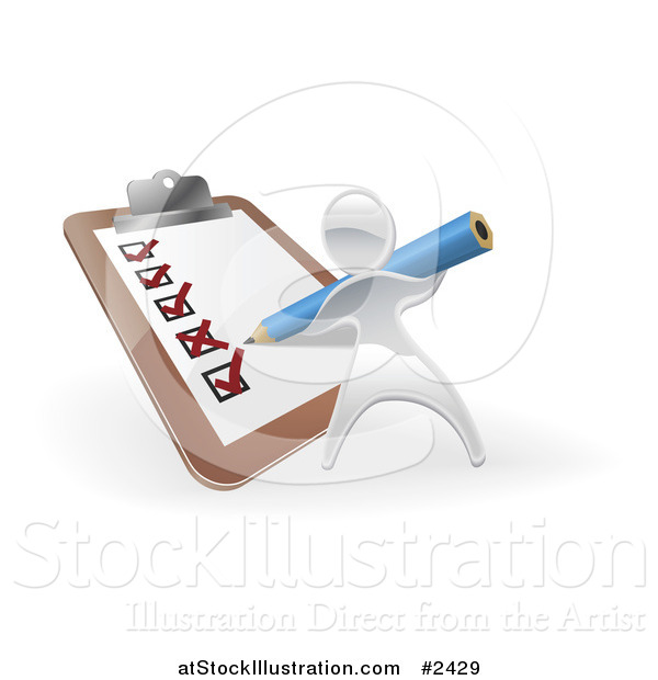 Vector Illustration of a 3d Silver Person Checking Boxes on a List