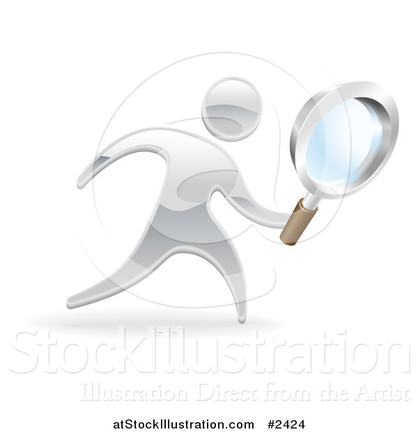 Vector Illustration of a 3d Silver Person Searching with a Magnifying Glass