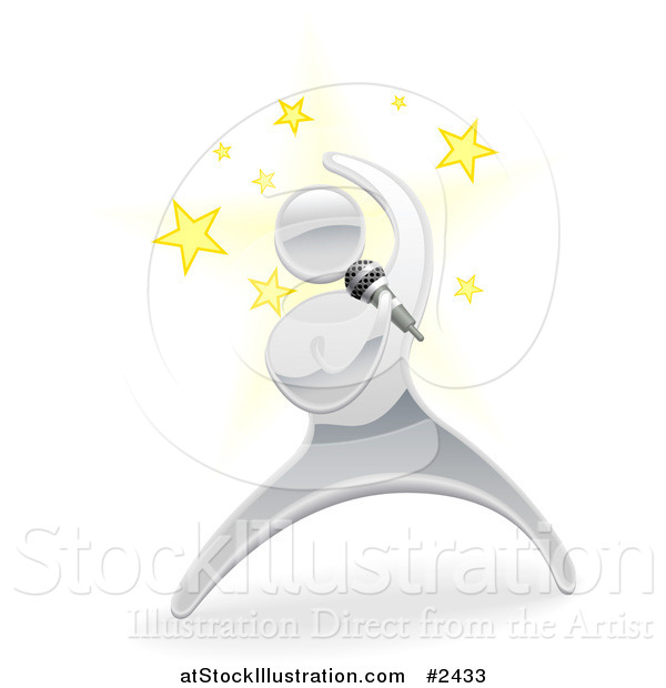 Vector Illustration of a 3d Silver Person Singing with Stars