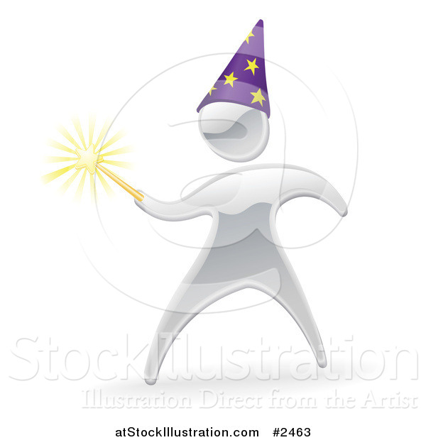 Vector Illustration of a 3d Silver Warlock with a Magic Wand