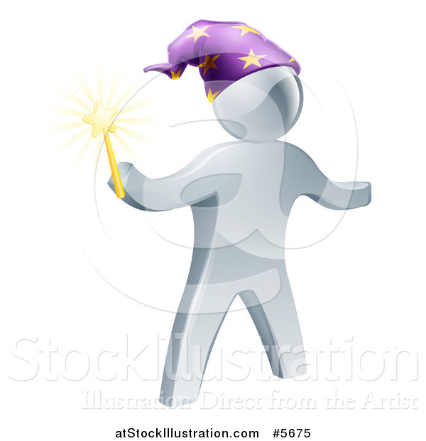 Vector Illustration of a 3d Silver Wizard Holding a Star Wand