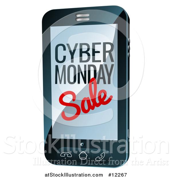 Vector Illustration of a 3d Smart Phone with Cyber Monday Sale Text on the Screen