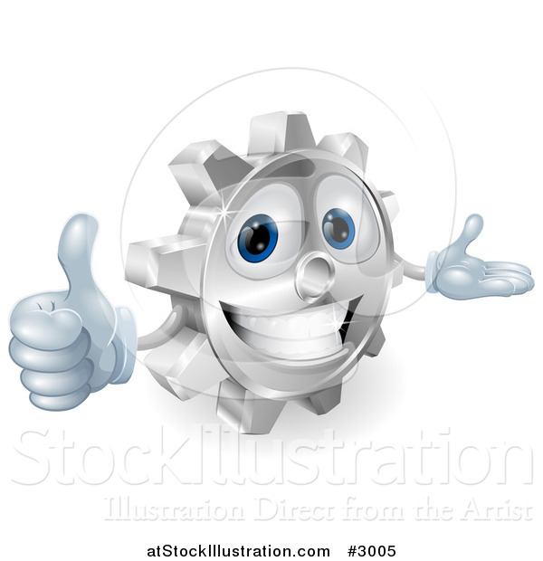 Vector Illustration of a 3d Smiling Gear Cog Holding a Thumb up