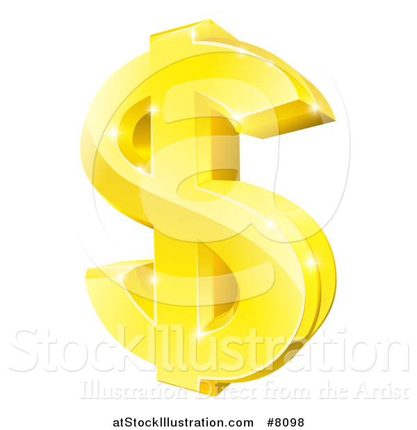 Vector Illustration of a 3d Sparkly Gold Dollar Currency Symbol