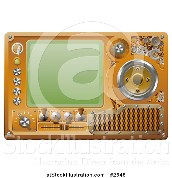 Vector Illustration of a 3d Steampunk Media Player Screen and Control Panel
