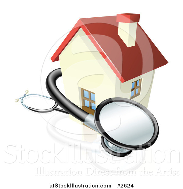 Vector Illustration of a 3d Stethoscope and House