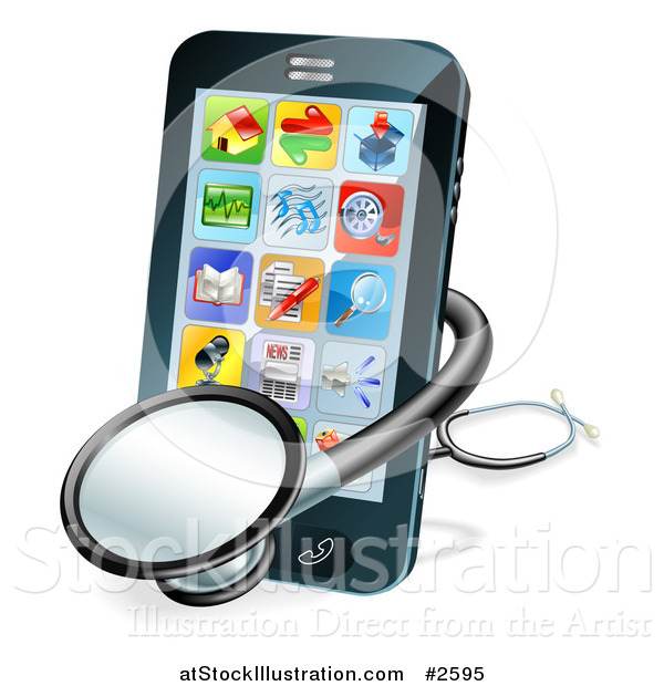 Vector Illustration of a 3d Stethoscope and Smart Phone