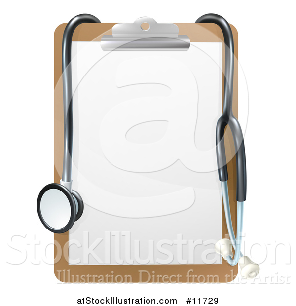 Vector Illustration of a 3d Stethoscope Draped on a Clip Board