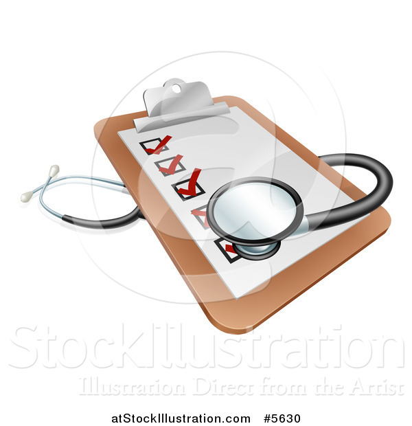 Vector Illustration of a 3d Stethoscope on a Medical Records Clipboard