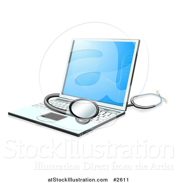 Vector Illustration of a 3d Stethoscope Resting on a Laptop Computer
