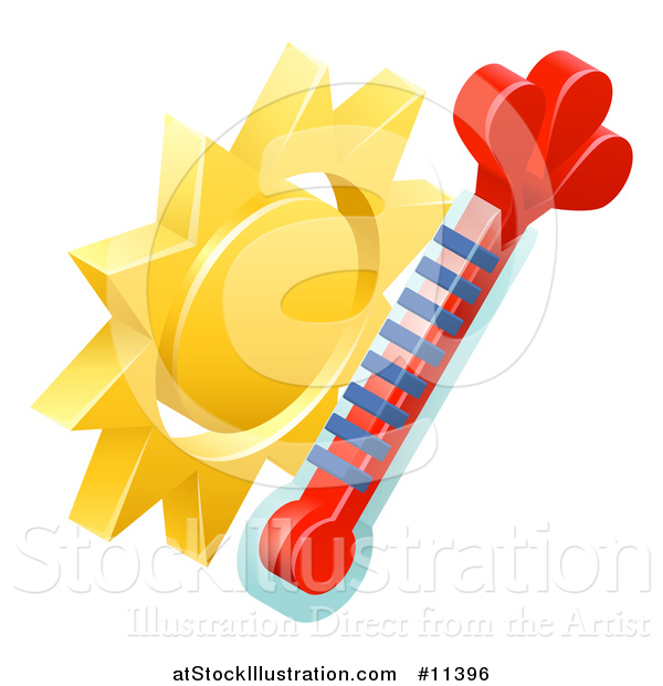 Vector Illustration of a 3d Sun and Thermometer Weather Icon