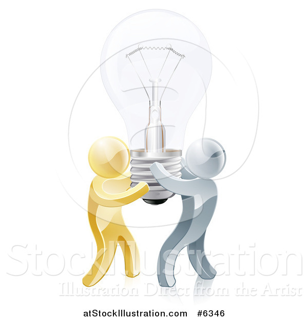 Vector Illustration of a 3d Team of Gold and Silver Men Carrying a Light Bulb