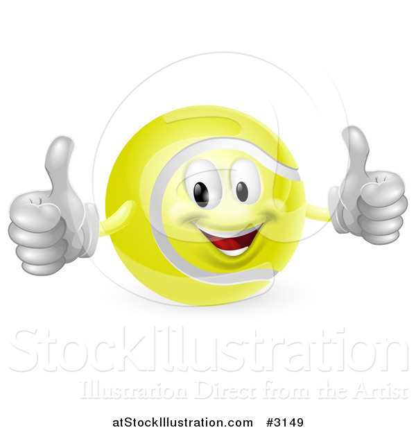 Vector Illustration of a 3d Tennis Ball Mascot Holding Two Thumbs up