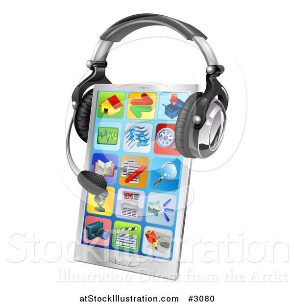Vector Illustration of a 3d Touch Phone with a Headset