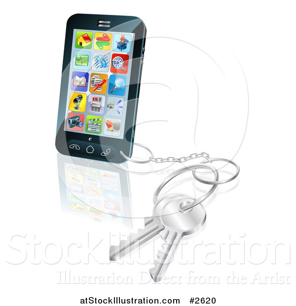 Vector Illustration of a 3d Touch Screem Smart Cell Phone with a Key Ring