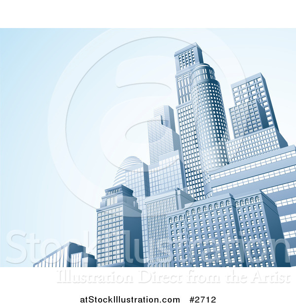 Vector Illustration of a 3d Urban Office Skyskrapers with Blue Copyspace