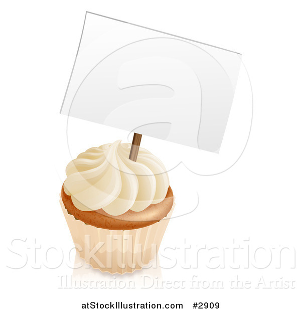 Vector Illustration of a 3d Vanilla Cupcake with White Frosting and a Sign