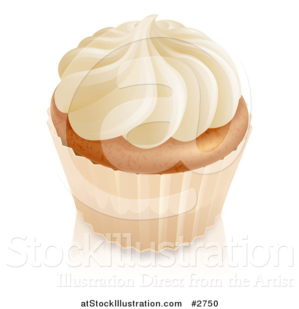 Vector Illustration of a 3d Vanilla Cupcake with White Frosting and a White Wrapper