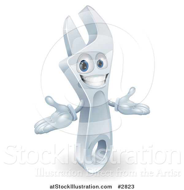 Vector Illustration of a 3d Welcoming Spanner Wrench Character