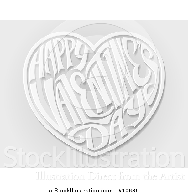 Vector Illustration of a 3d White and Gray Love Heart with Happy Valentines Day Text in Side, over Gray