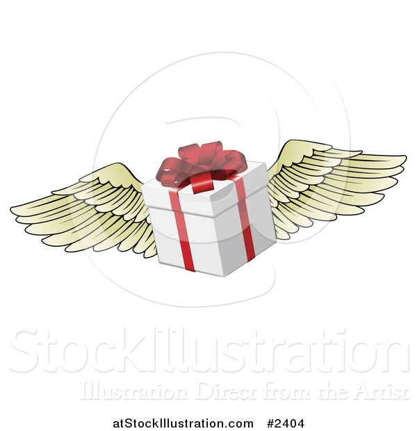 Vector Illustration of a 3d Winged Gift Box with a Red Bow