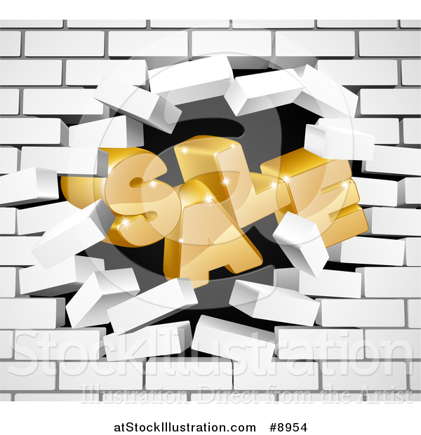 Vector Illustration of a 3d Word, SALE, Crashing Through a White Brick Wall