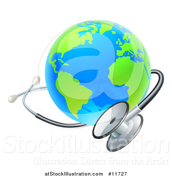 Vector Illustration of a 3d World Earth Globe with a Stethoscope