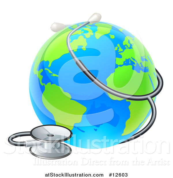 Vector Illustration of a 3d World Earth Globe with a Stethoscope