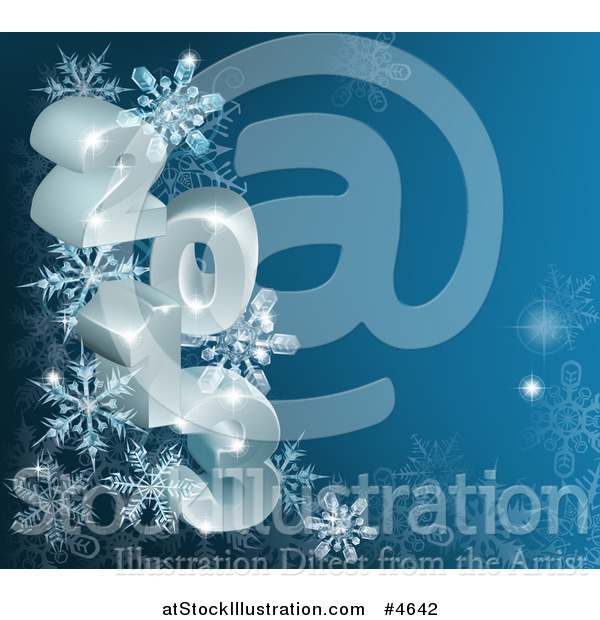 Vector Illustration of a 3d Year 2013 with Snowflakes on Blue