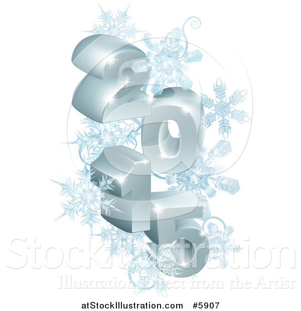 Vector Illustration of a 3d Year 2015 with Snowflakes