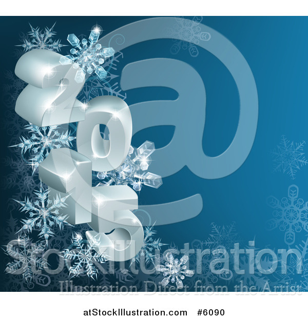 Vector Illustration of a 3d Year 2015 with Snowflakes on Blue