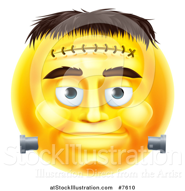 Vector Illustration of a 3d Yellow Frankenstein Smiley Emoji Emoticon Face
