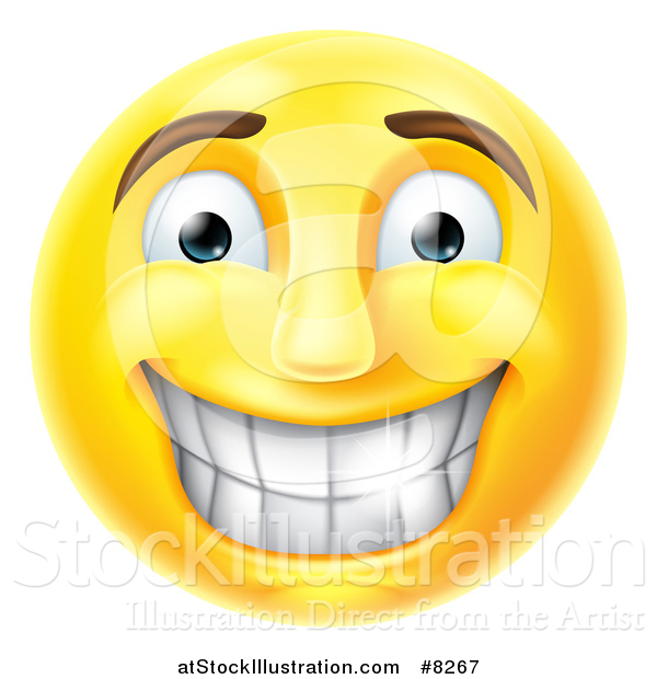 Vector Illustration of a 3d Yellow Male Smiley Emoji Emoticon Face Grinning with Shiny Teeth
