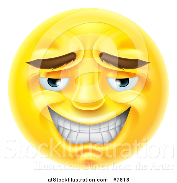 Vector Illustration of a 3d Yellow Male Smiley Emoji Emoticon Face with an Embarassed Expression