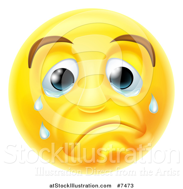 Vector Illustration of a 3d Yellow Smiley Emoji Emoticon Face Crying