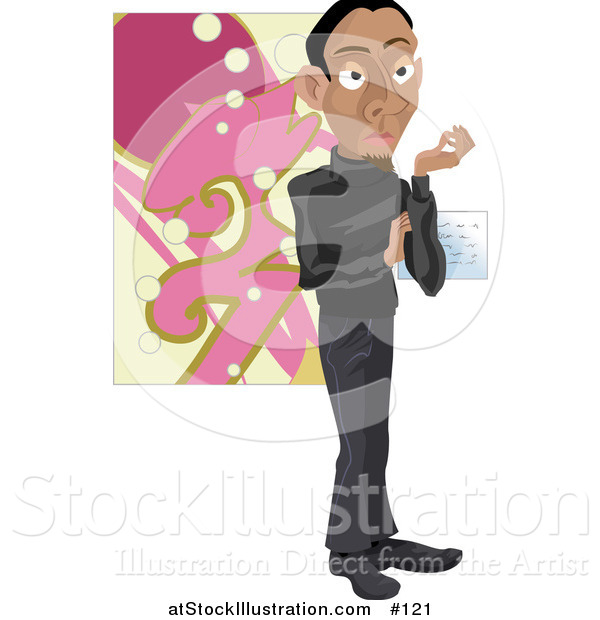 Vector Illustration of a Artist Standing Beside Painting at a Gallery