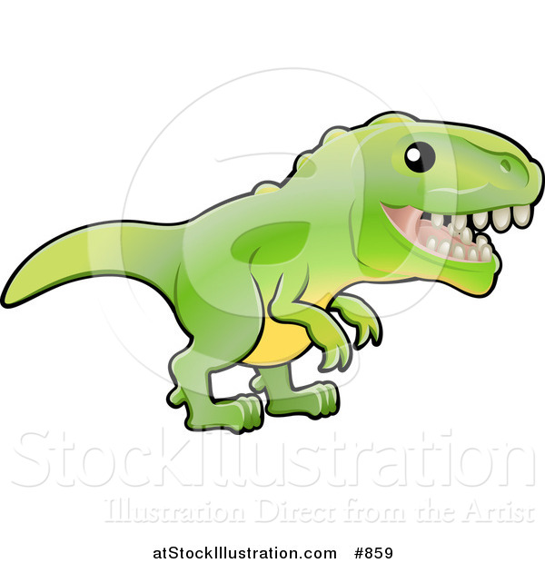 Vector Illustration of a Baby Green T-Rex Dinosaur with Dull Teeth