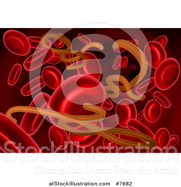 Vector Illustration of a Background of 3d Blood Cells and the Ebola Virus