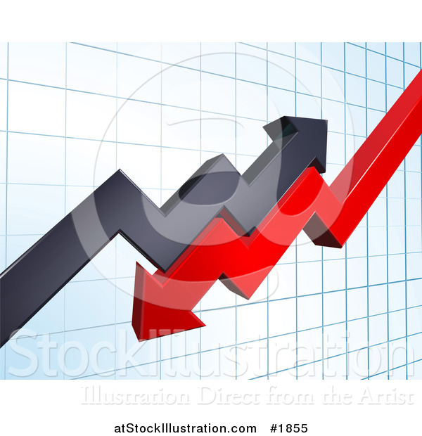 Vector Illustration of a Background of Profit and Loss Arrows on a Blue Graph