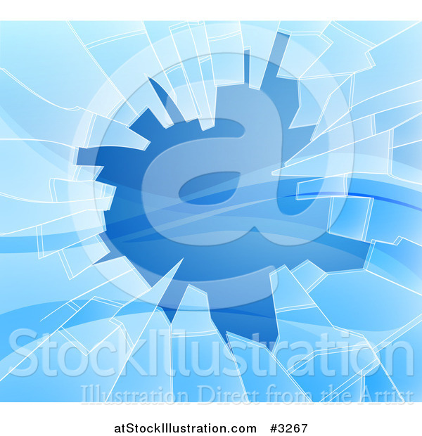 Vector Illustration of a Background of Shattered Blue Glass with Shards