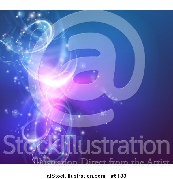 Vector Illustration of a Background of Vortex Glowing Swirl Lights on Blue